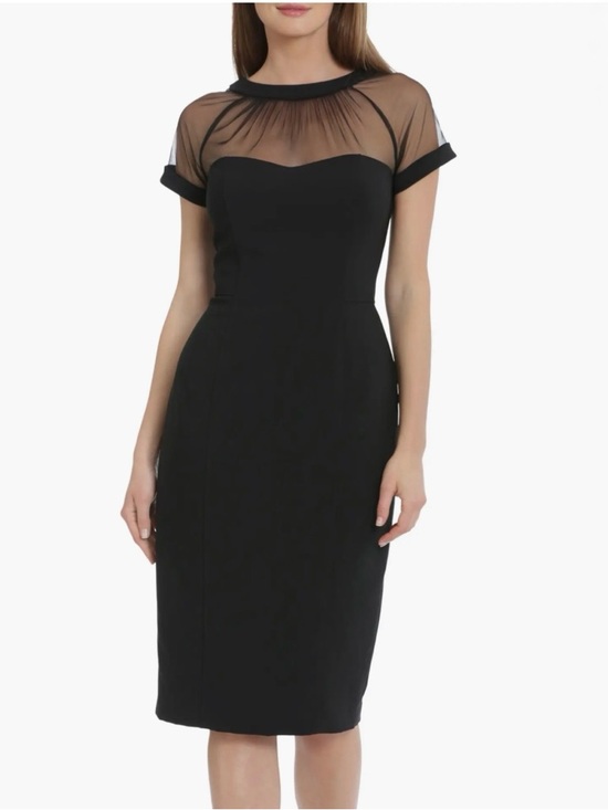 Maggy London Dresses & Skirts - Maggy London Dress Size 10 Black Sheer Illusion Yoke V-Back Crepe Cocktail Chic